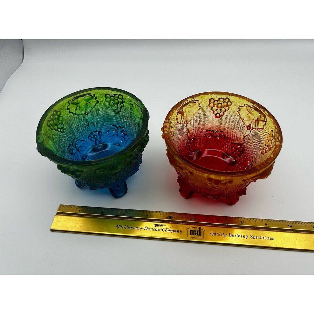 Vintage Orange Indiana & Jeanette Blue Green 4 Footed  Glass‎ One With Top - Picture 6 of 7